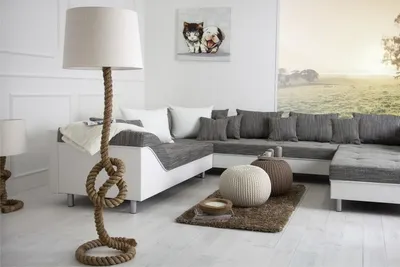 Immagine prodotto di Lampada da terra "Casa Padrino" modello "Designer", colore blu navy, con cavo a corda – Lampada da terra in stile nautico – colore crema naturale – altezza 160 cm