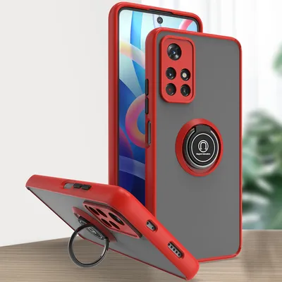 Image de Étui pour Xiaomi Poco M4 Pro 5G étui en TPU translucide mat avec support d'anneau et stand Rouge