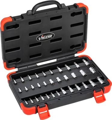 Produktbild von VIGOR Steckschlüsseleinsatz Satz V1781N 1/4", 3/8", 1/2" 34-teilig E4 – E20 T8