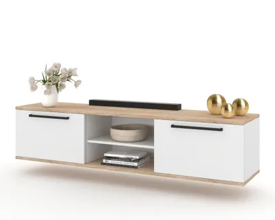 Produktbild von Fernsehschrank TV-Lowboard KING HÄNGEND MIT GRIFFEN Sonoma Eiche/Weiß Matt 100cm
