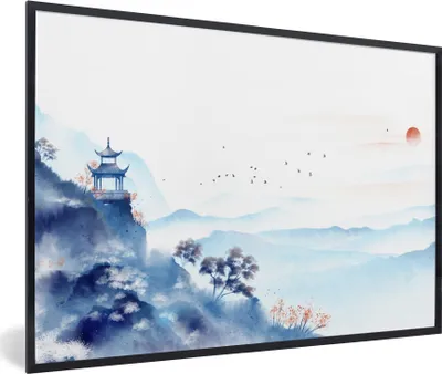 Produktbild von MuchoWow® Gerahmtes Poster Malerei - Ölfarbe - Natur 90x60 cm - Poster mit Schwarzem Bilderrahmen Wandposter Rahmen Foto Bilder - Fotorahmen - Foto-Plakat