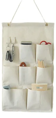 Image de Sac de rangement suspendu, lin/coton, pour porte/armoire, 7 compartiments, avec crochet (grand format)