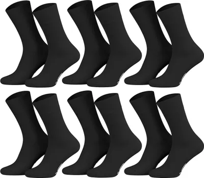 Tobeni Herren Socken 6-er Pack mit Elasthan und Softrand ohne Gummi Schwarz