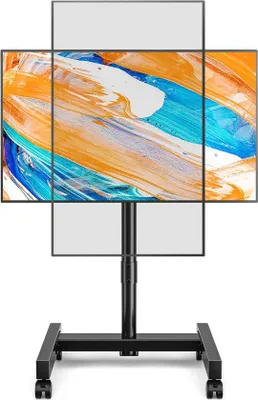 Obrázok produktu pre Uniqoos® Mobilný stojan na televízor na kolieskach, vhodný pre televízory s uhlopriečkou 13–50 palcov, kompatibilný so štandardom VESA, s možnosťou naklopenia a otáčania, s nastaviteľnou výškou 1133–1333 mm, maximálna nosnosť 20 kg