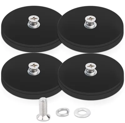 Produktbild von Neodym-Magnete mit M4-Gewinde, 43 mm, 15 kg Haltekraft, Gummibeschichtung, schwarz, rund, Schraubmagnet, Gewindemagnet