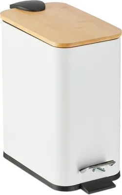 Produktbild von Mülleimer - Herausnehmbarer Inneneimer - Metallpedalemmer - Mit Bambusdeckel - Toilette - Weiß