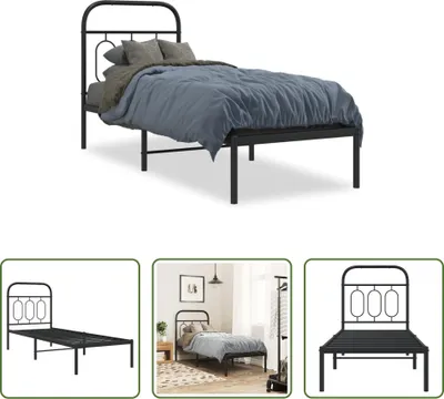 Produktbild von The Living Store Bettgestell mit Kopfteil Metall Schwarz 75x190 cm