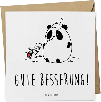 Produktbild von Mr. & Mrs. Panda Deluxe Karte Panda Gute Besserung - Weiß - Geschenk, faltkarte, Klappkarte, anlasskarte, Grußkarte, doppelkarte, Glückwunschkarte