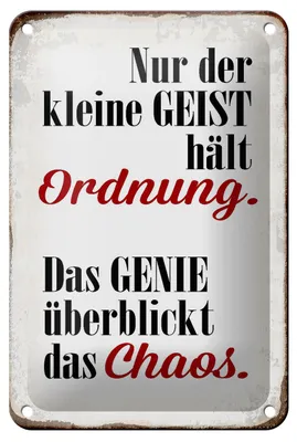 Produktbild von Blechschild Spruch 12x18cm Geist hält Ordnung Genie Chaos