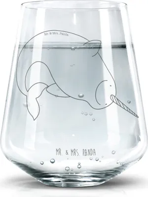 Produktbild von Mr. & Mrs. Panda Becherglas Narwal - Transparent - Geschenk, Aufräumen, Trinkglas, Tumbler Glas, Kinderzimmer, Junggesellin, Wal, Meer, Wasserglas, Dekoglas, Hausfrau