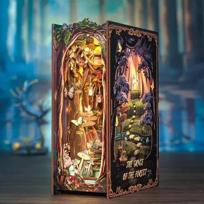 Image de Maison miniature Book Nook - Monde des Contes de la Forêt - Puzzle 3D - 89 pièces - Maison miniature en bois - avec LED