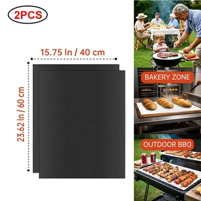 Produktbild von BBQ Matten Ofen Boden Liner Wiederverwendbare Antihaft-Backmatten Party Im Freien Schutz Matten Küche Werkzeuge Hitzebeständige Grill Matten.Version:40X60Cm-2 Stück