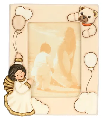 Fotorahmen Engel mit Teddy, Keramik, 20x25 cm, für 12x17 cm Foto