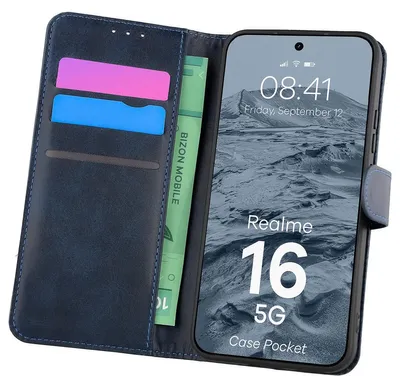 Produktbild von Handyhülle mit Klappe für Realme 16 5G, Bizon Case Pocket, Dunkelblau