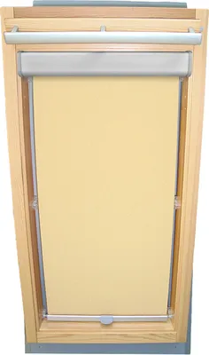 A roller blind for a skylight window, shown in a neutral setting.