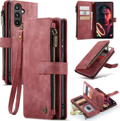 Immagine prodotto di Galaxy A34 5G Case, Flip Pelle Zip Stand Funzione Custodia protettiva per Samsung Galaxy A34 5G Rosso