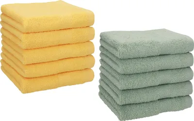 Produktbild von Betz 10 Stück Seiftücher 30x30 cm PREMIUM 100% Baumwolle  Farbe: honiggelb und heugrün