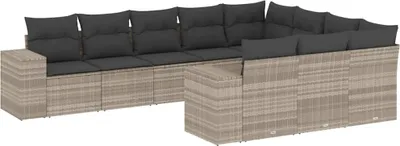 Produktbild von vidaXL 10-tlg. Garten-Sofagarnitur mit Kissen Hellgrau Poly Rattan