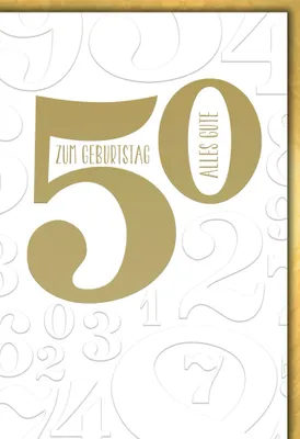 Produktbild von 50. Geburtstag Glückwunschkarte mit Briefumschlag Große Zahl in gold