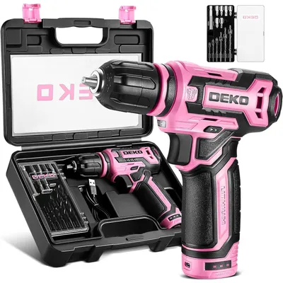 Productafbeelding van Accuboormachine 12V met 42-delige accessoire set, slagboormachine, instelbare snelheid, LED-verlichting, roze