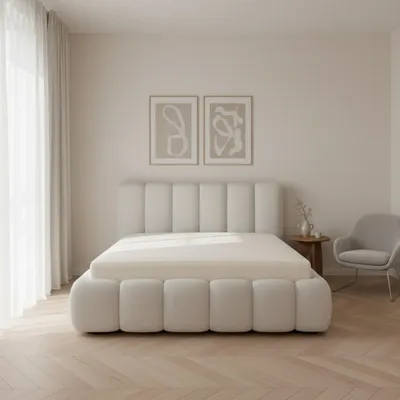 A bedroom scene featuring a bed.