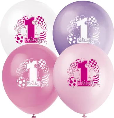 Produktbild von Luftballons 1. Geburtstag, rosa/weiß