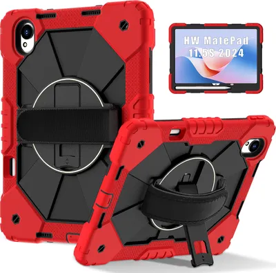 Immagine prodotto di Custodia per Huawei MatePad 11.5 S 2024, custodia per tablet con cinturino girevole a 360° e supporto rosso nero