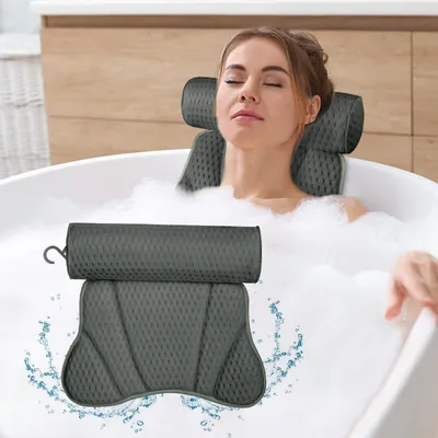 Produktbild von Badkissen mit 6 Antirutsch-Saugnäpfen, ergonomisch, mit Badball, für Kopf, Nacken, Rücken