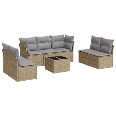 Produktbild von vidaXL 8-tlg. Garten-Sofagarnitur mit Kissen Beige Poly Rattan