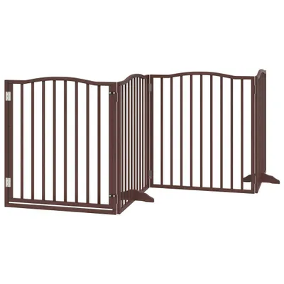 Immagine prodotto di vidaXL Cancelletto per cani 4 pezzi con porta pieghevole in rovere marrone 320 cm in legno di pioppo