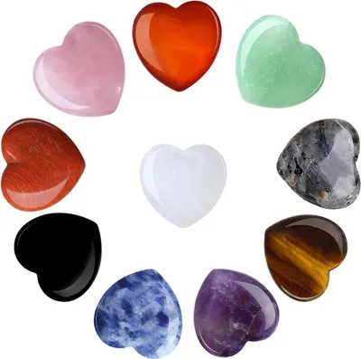 Produktbild von 10er Set Natürliche Kristall Herzsteine Heilsteine Chakra Meditation Energieausgleich