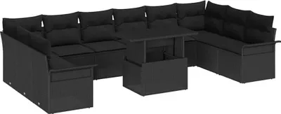 Immagine prodotto di vidaXL Set di divani con cuscini 11 pezzi in polirattan nero