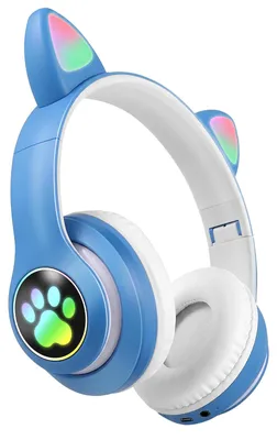 Image de Avizar, casque Bluetooth pour enfants avec oreilles de chat lumineuses RGB, blanc / bleu