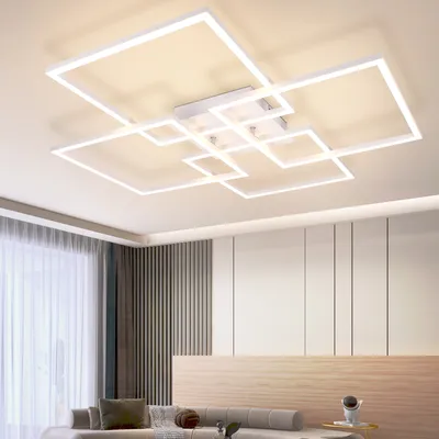 Zdjęcie produktu dla ZMH lampa sufitowa LED lampa sufitowa salon 4 biała rama 32W 3000K ciepła biała lampa do jadalni prostokątna do sypialni