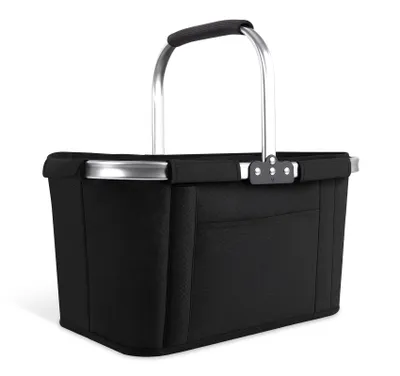 Produktbild von 30L Einkaufskorb Faltbar, Korb Einkaufen mit Gepolsterten Griffen, Stabiler Edelstahlrahmen, 600D Oxford-Gewebe Wasserdicht,Familie Einkaufen Picknick