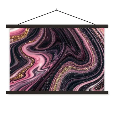Produktbild von MuchoWow® Textilposter Marmoroptik - Rosa - Lila - Gold - Luxus - Marmor 60x40 cm mit schwarzem Rahmen - Hölzernes