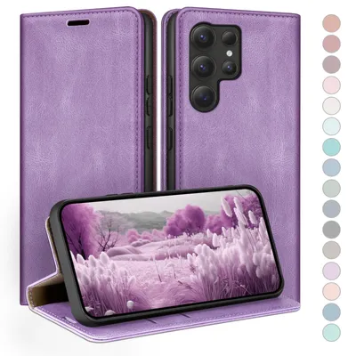 Produktbild von HUOUH für Samsung Galaxy S25 Ultra Hülle mit RFID Schutzhülle aus Lederhülle Handyhülle,Kartenfach Leder ständer Handy hülle,360 Grad Schutz Cover für S25 Ultra Klapphülle Wallet Case Flieder Lila