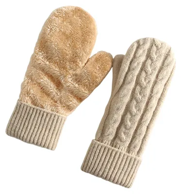 Produktbild von Thermostrickhandschuhe für den Winter, doppellagig, fleecegefüttert, winddicht, dicke Winterhandschuhe für Radfahren und Outdoor-Aktivitäten