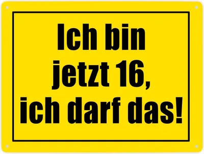 Produktbild von Warnschild Metallschild XXL in 28x38 cm mit Spruch Ich bin jetzt 16 ich darf das