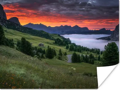 Produktbild von MuchoWow® Poster Gras - Berge - Abend 120x90 cm - Wandbild
