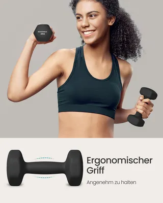 Produktbild von SONGMICS Kurzhantel Set 6 Stück, Sechseckig mit Hantelständer, Rutschfest, 1, 2, 3 kg, 30,6 x 10 x 27 cm, Schwarz, KI-generiertes Bild