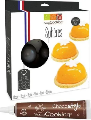 Produktbild von 9 Halbkugeln Kuchenform - flexibler Kunststoff + Schokoladenstift