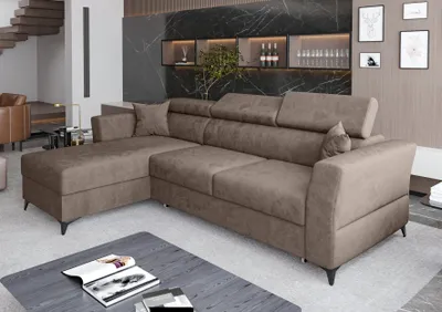 Produktbild von AX LIVING Ecksofa klein mit Schlaffunktion Ribella – 265 cm breit, Braun Links