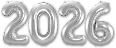 Zdjęcie produktu dla Balon z numerem "2026", 36 cm, srebrny, do dekoracji noworocznych