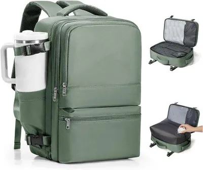 Produktbild von Ryanair Vakuum-Rucksack, 40x30x20 cm - Handgepäck-Rucksack - Reise-Rucksack mit Vakuum-Kompressionssystem - Grüner, klassischer Reise-Rucksack für V