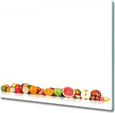 Imagen del producto de Plato de vitrocerámica para encimera, 60x52 cm. Protector de salpicaduras de vidrio. Tabla de cortar. Frutas de colores