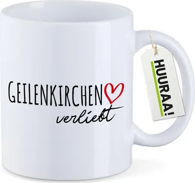 Produktbild von Huuraa Kaffeetasse Geilenkirchen verliebt 330ml Weiß Keramik Kaffeebecher Geschenkidee