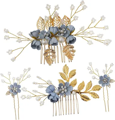 Produktbild von Blumen-Haarkämme und Haarnadeln mit Strasssteinen für Damen als Braut-Haaraccessoires für Hochzeiten und Feiern