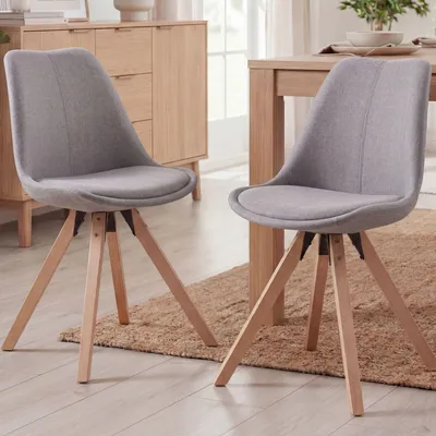 Produktbild von FineBuy Esszimmerstühle 2er Set Grau Skandinavische Stühle mit Holzbeinen Retro Stuhlset Bunt Küchenstühle mit Stoff Lehnenstuhl Modern Küchenstuhl