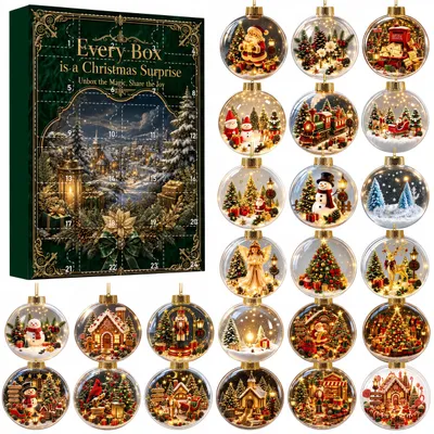 Produktbild von Adventskalender 24 Tage mit Kristallkugel Acryl Anhänger,2D Christbaumschmuck Weihnachtskalender für Kinder und Erwachsene